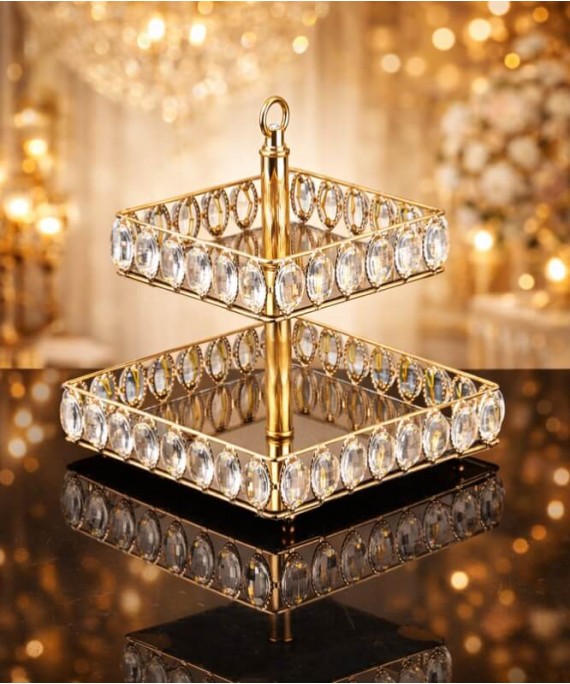 ZEYVE SILVER SQUARE STONE 2-LAYER ROUND SERVING DISH 25x25x25cm